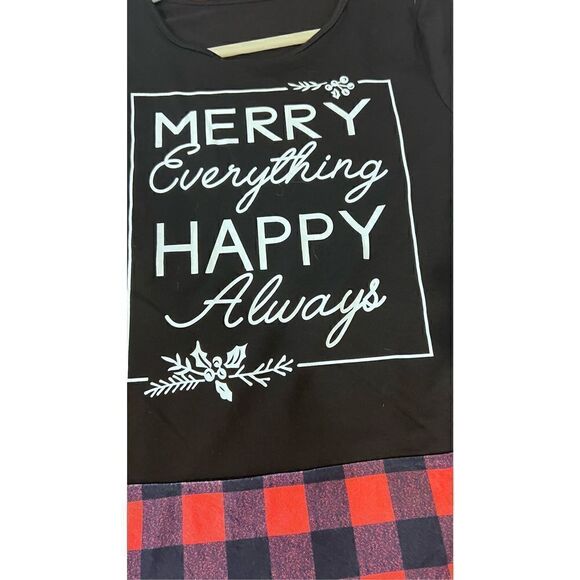 MERRY EVERYTHING HAPPY ALWAYS CHRISTMAS SWEATSHIRT BLACK BUFFALO PLAID SZ L - Picture 3 of 8